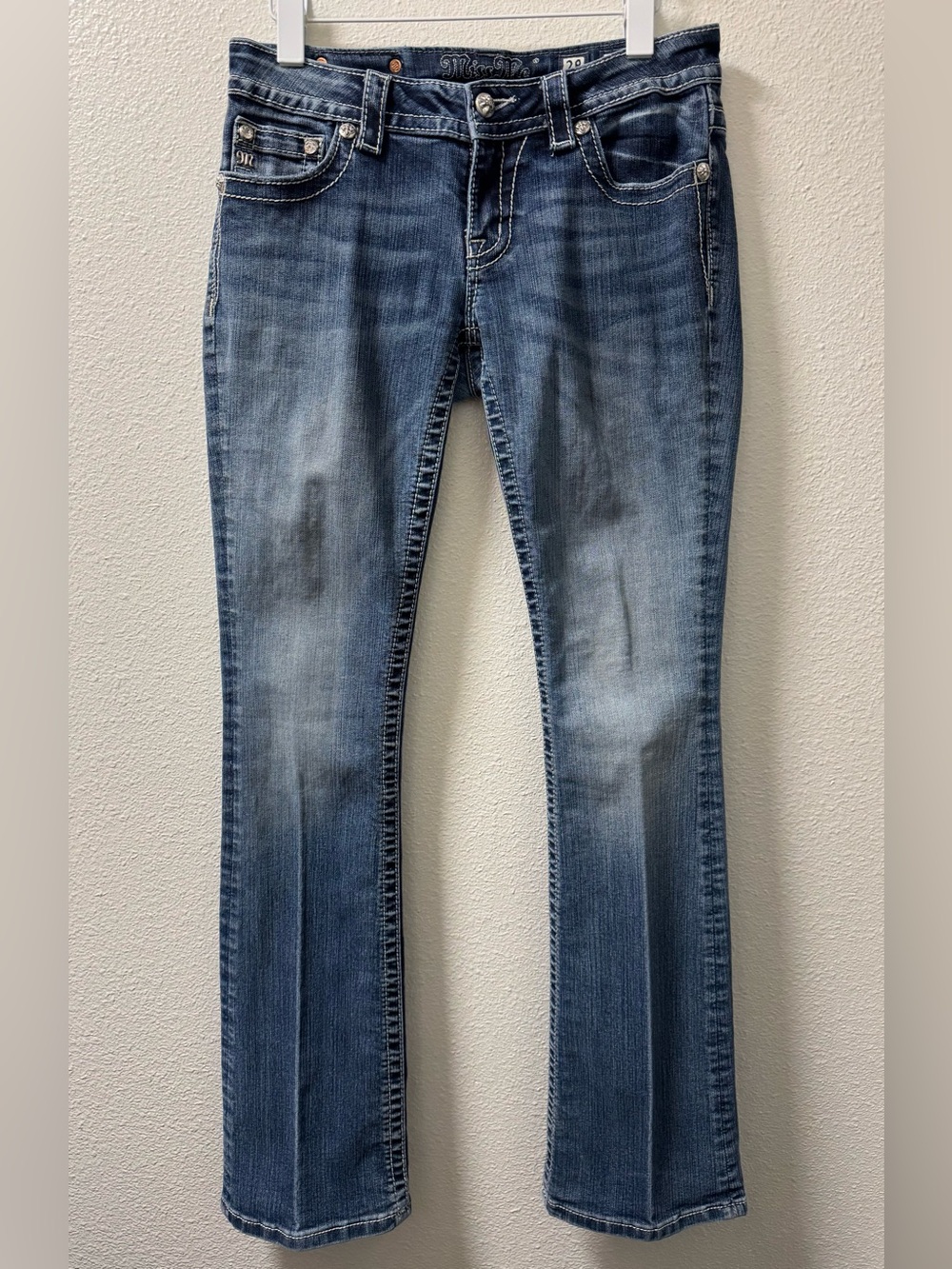 Miss Me Embroidered Bootcut Jeans Embellished Fleur De Lis Pockets Women's 28x34